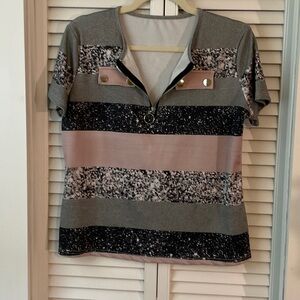 Stylish Gray and Pink Women's Top